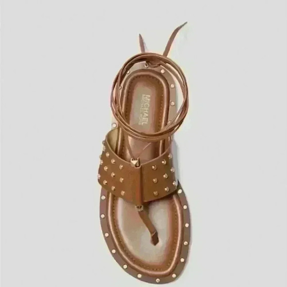 MICHAEL KORS | Women's Brown/Gold Jagger Studded Leather Ankle Wrap San… - Picture 2 of 6